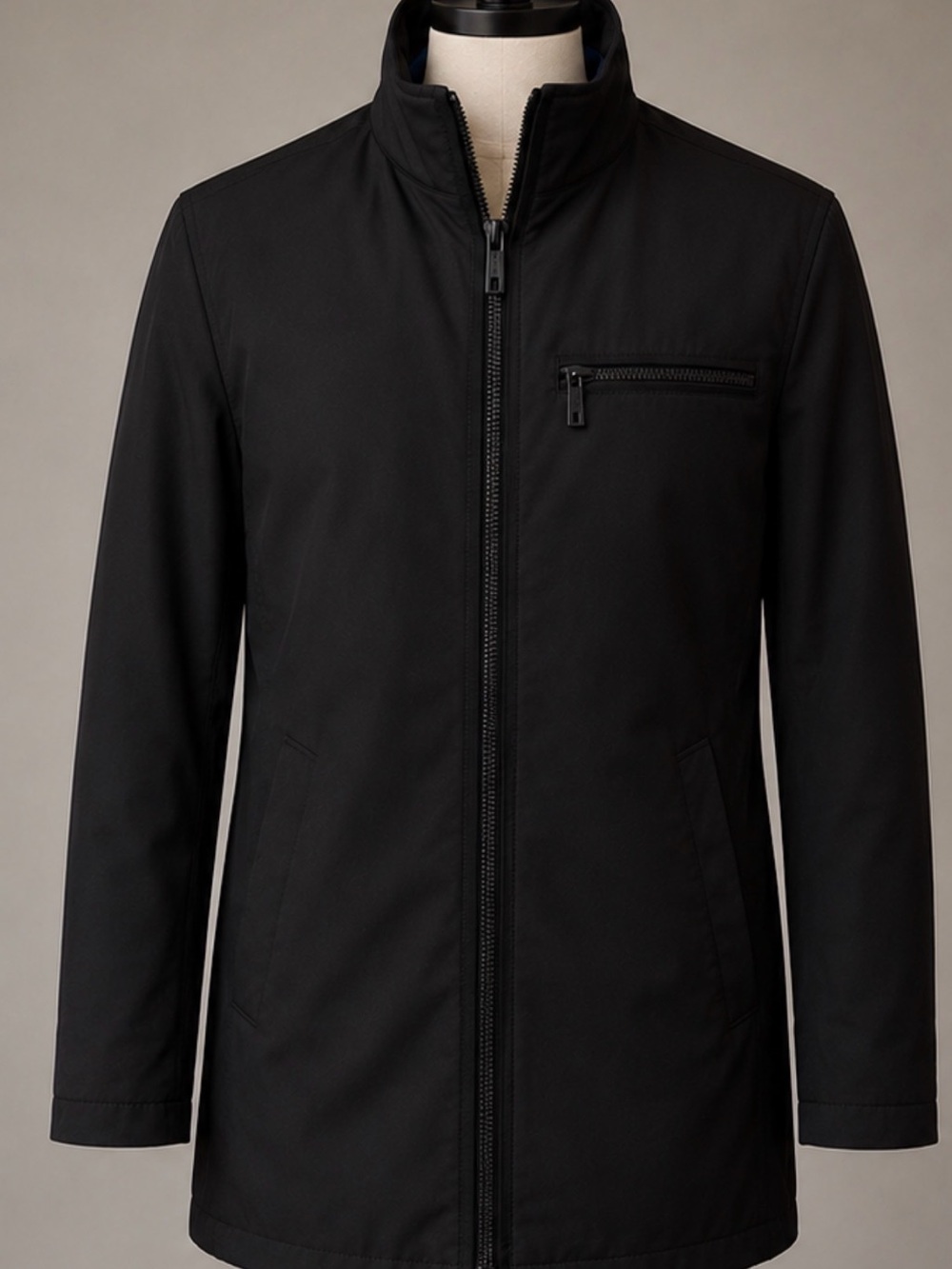 Kenneth Cole New York Black Trench Coat with Zip Chest Pocket - Picture 3 of 7